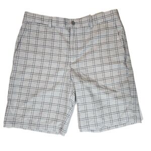 PGA TOUR Shorts Teens XL Gray Plaid Chino Flat Front Slash Pockets 9 Inseam